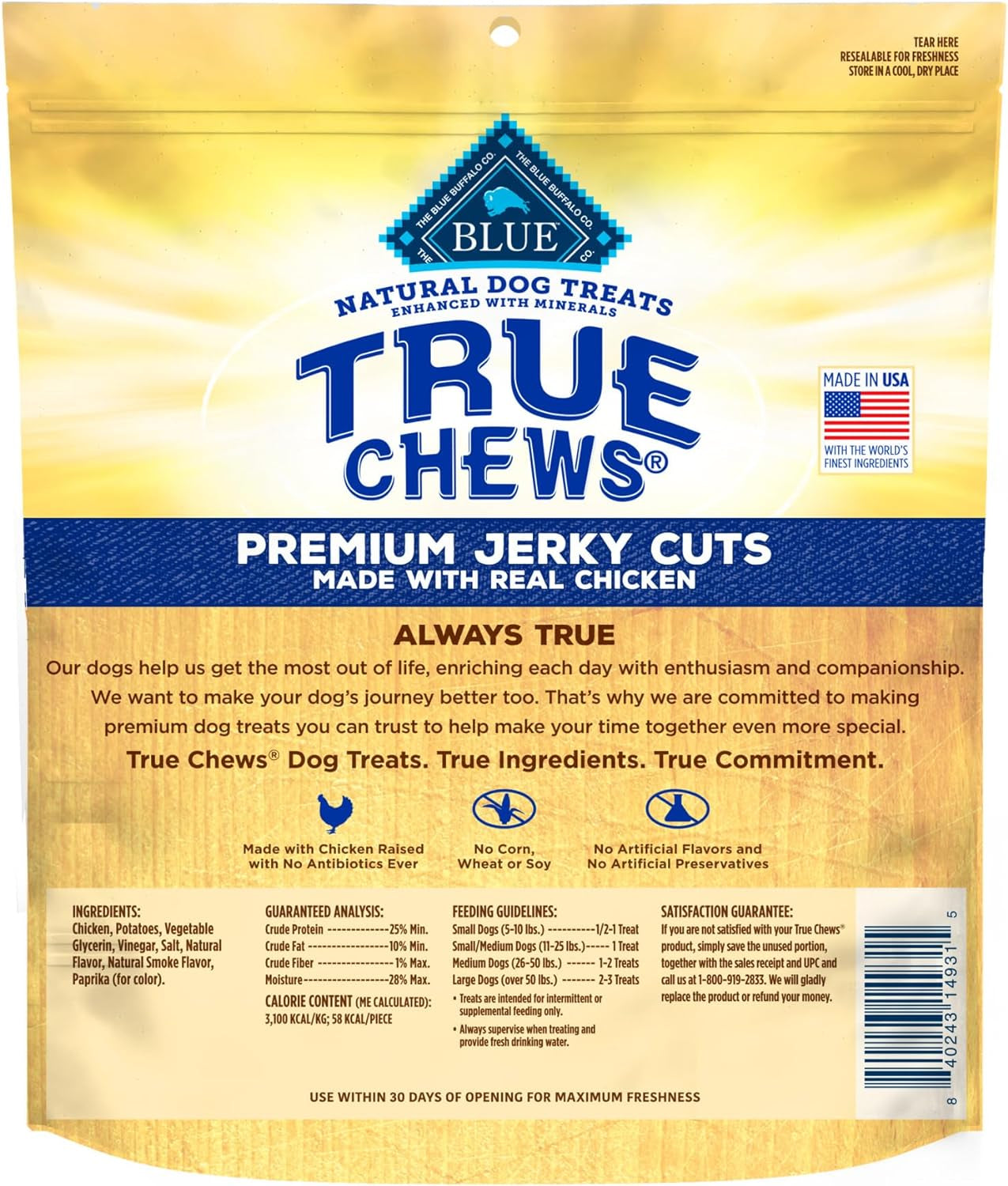 Blue Buffalo True Chews Premium Jerky Cuts Dog Treats with Natural Ingredients