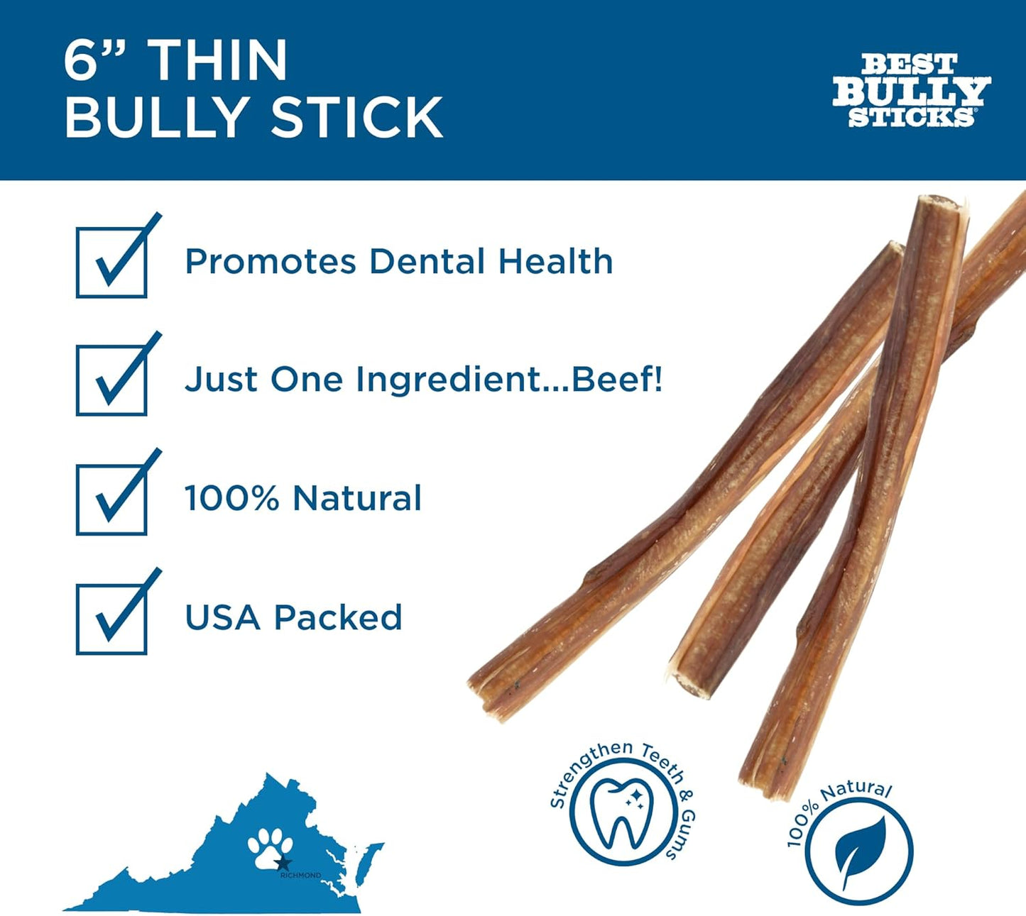 Best Bully Sticks All-Natural Thin Bully Sticks for Dogs - Easily Digestible, 100% Grass-Fed Beef, Grain and Rawhide Free