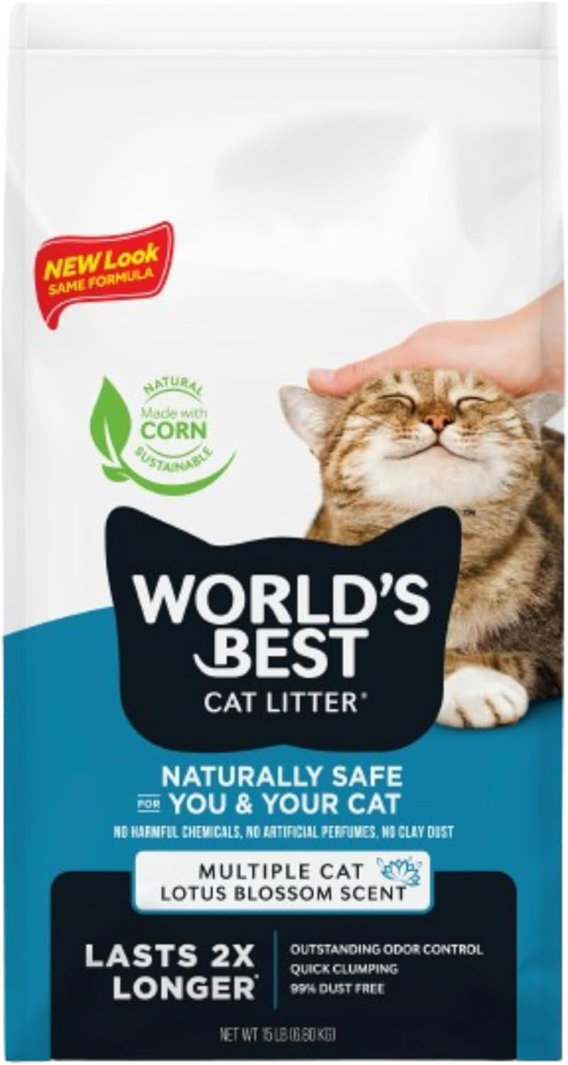 WORLD'S BEST CAT LITTER Multiple Cat Lotus Blossom Scented - Natural Ingredients, Quick Clumping, Flushable, 99% Dust Free & Made in USA - Floral Fragrance & Long-Lasting Odor Control