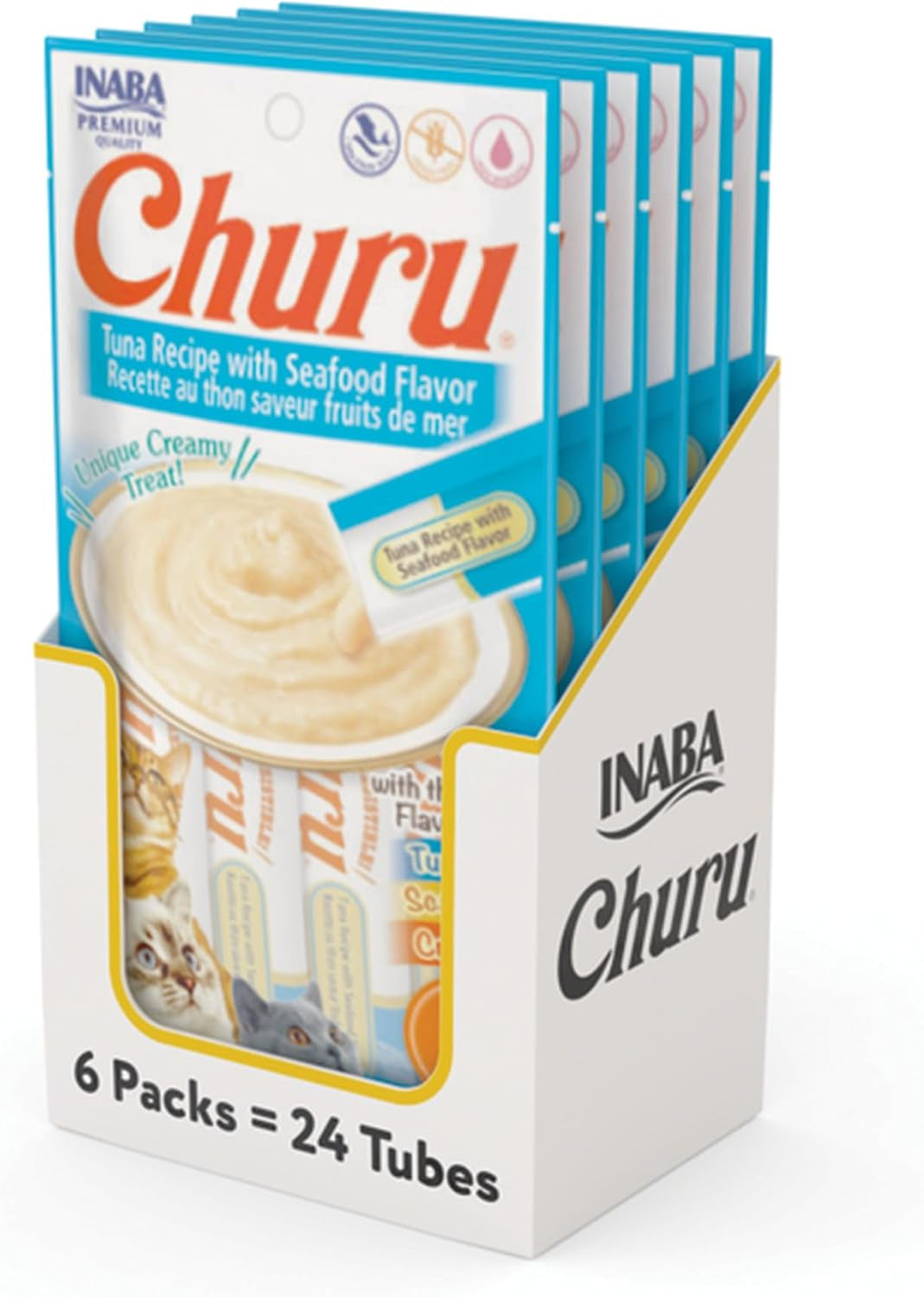 Churu Cat Treats, Grain-Free, Lickable, Squeezable Creamy Purée Cat Treat/Topper with Vitamin E & Taurine, 0.5 Ounces Each Tube, 50 Tubes, Tuna & Chicken Variety