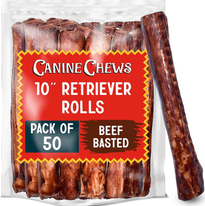 Canine Chews Dog Rawhide Retriever Rolls - Dog Rawhide Chews - 100% Usa-Sourced Natural Beef Raw Hide Dog Bones for Large Dogs - Healthy Single-Ingredient Rawhide Bones Treat