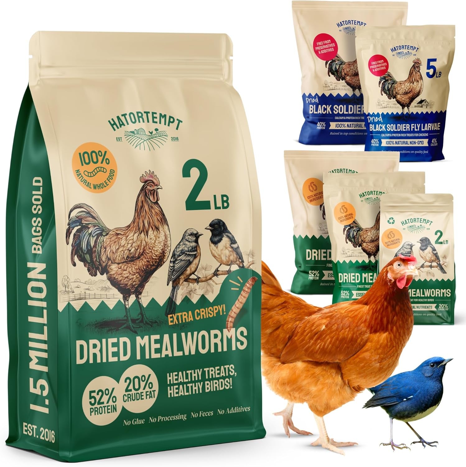 Dried Mealworms - Premium Organic Non-Gmo Dried Mealworms for Chickens - High Protein Chicken Feed Meal Worms for Wild Birds & Chicken Treats for Laying Hens