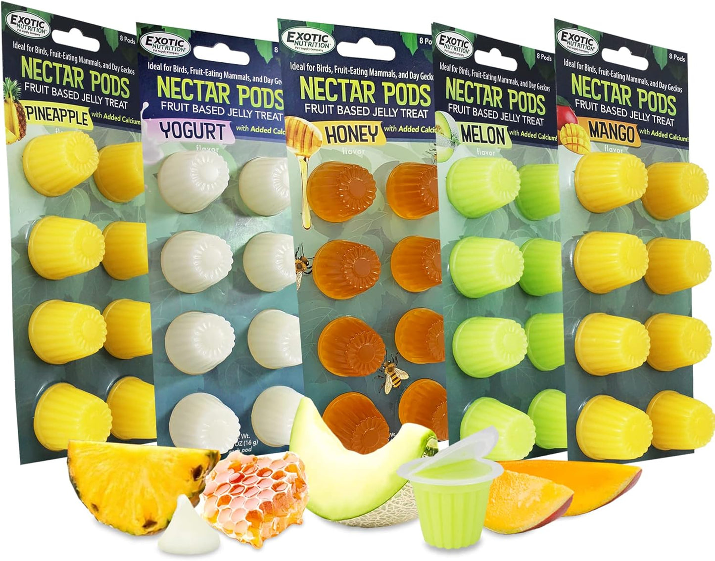 Nectar Pods - Calcium-Fortified Jelly Fruit Treat - Sugar Gliders, Marmosets, Squirrels, Parrots, Cockatiels, Parakeets, Birds, Hamsters, Day Geckos, Kinkajous & Other Small Pets