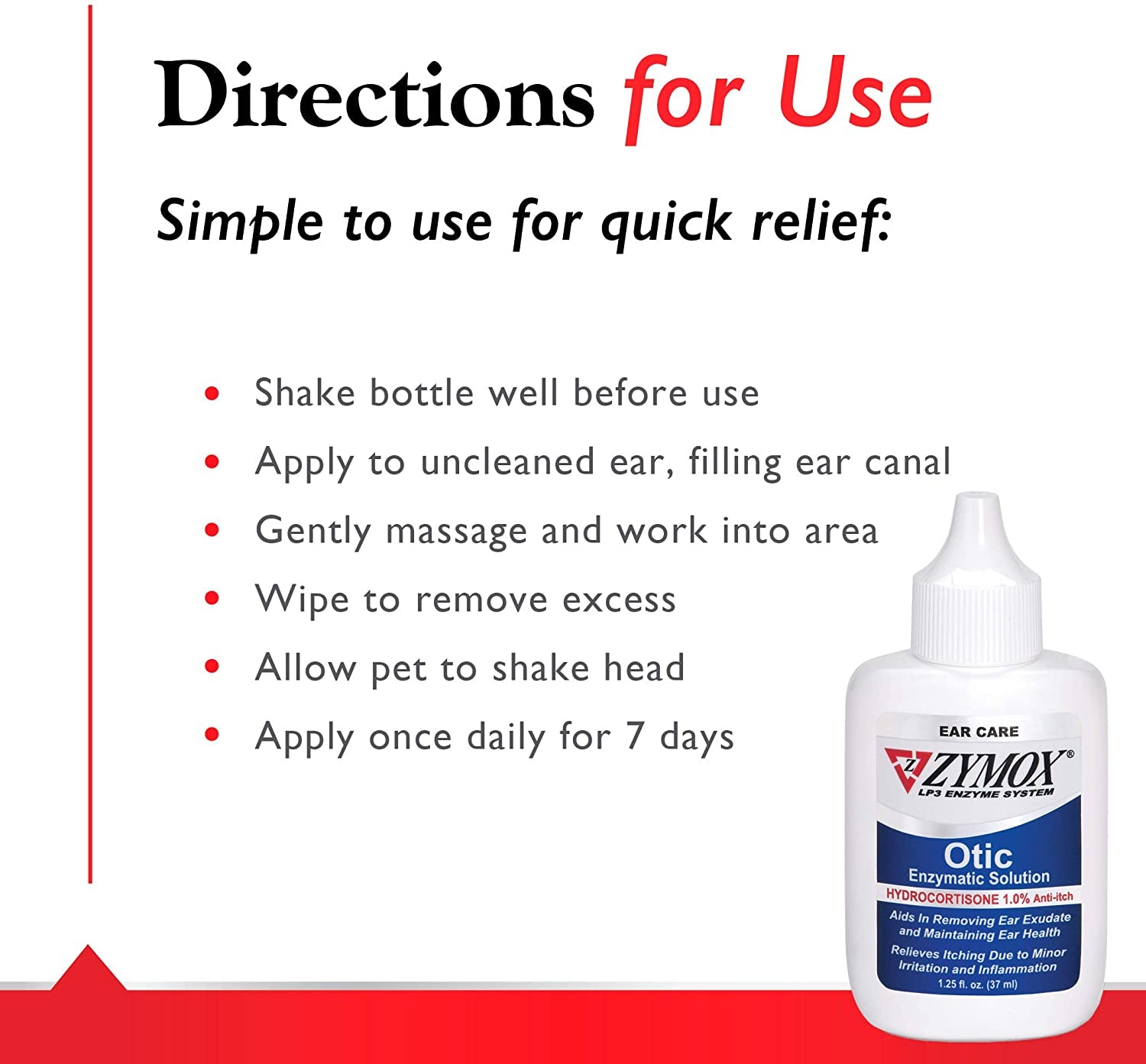 Otic Enzymatic Solution for Dogs and Cats to Soothe Ear Infections with 1% Hydrocortisone for Itch Relief, 1.25Oz