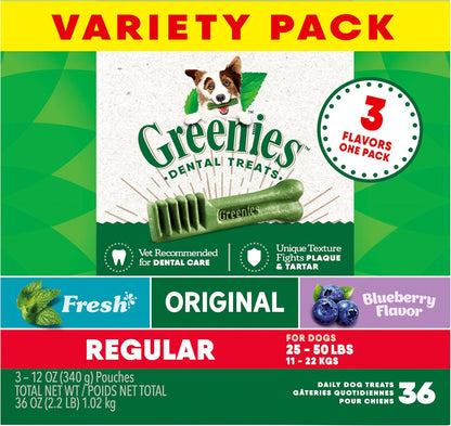 Greenies Regular Natural Dental Care Dog Treats, Variety Pack