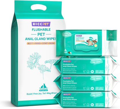 Dog Wipes for Paws and Butt, Anal Gland Wipes for Dog Cat and Pet, Cleansing & Deodorizing, Vet Recommended Cleansing Wipes, Gentle and Hypoallergenic