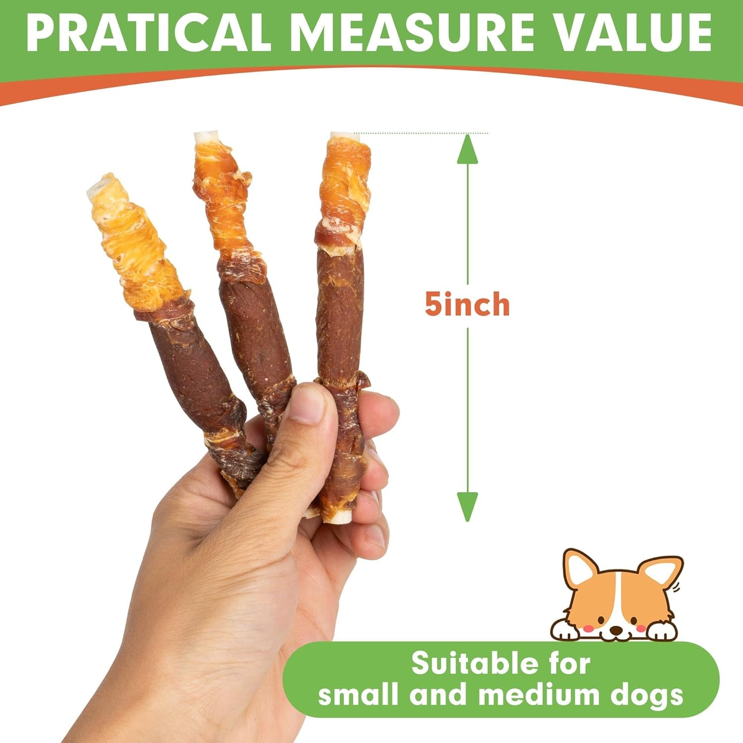 MON2SUN Dog Treats, Triple Flavor 5 Inch Chicken Liver Duck and Chicken Wrapped Rawhide Snacks for Small and Medium Dogs