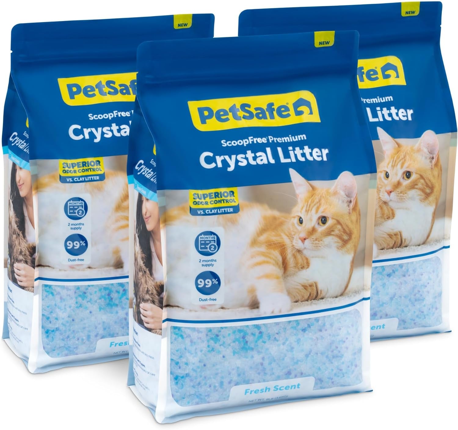 Petsafe Scoopfree Premium Crystal Cat Litter, Superior Odor Control, Absorbs 5X Faster, Low Tracking for Less Mess, Lasts up to 2 Months, Lightly Scented