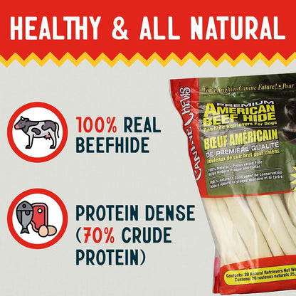 Canine Chews Dog Rawhide Retriever Rolls - Dog Rawhide Chews - 100% Usa-Sourced Natural Beef Raw Hide Dog Bones for Large Dogs - Healthy Single-Ingredient Rawhide Bones Treat