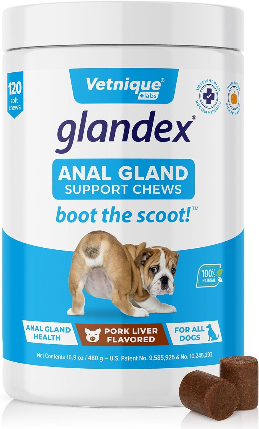 Glandex Anal Gland Soft Chew Treats with Pumpkin for Dogs Digestive Enzymes, Probiotics Fiber Supplement for Dogs Boot the Scoot