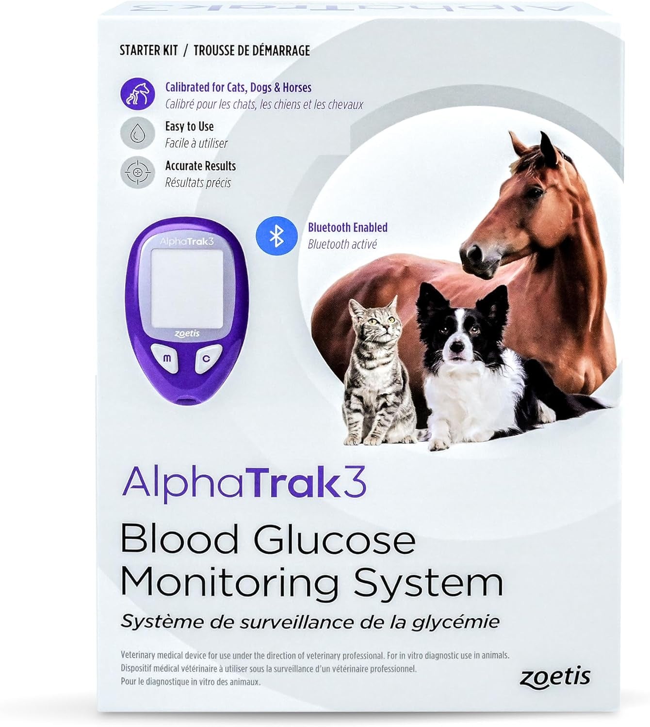 Alphatrak 3, 8 Piece Pet Blood Glucose Monitoring Kit for Diabetic Cats, Dogs, and Horses All-In-One Solution for In-Clinic or at Home, with Digital Results