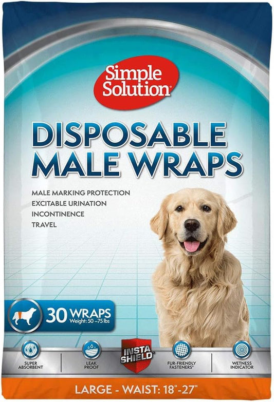 Simple Solution Disposable Dog Diapers Wraps for Male Dogs, True Fit, Absorbent, Leak Proof with Wetness Indicator, Puppy and Doggie Diaper for Peeing