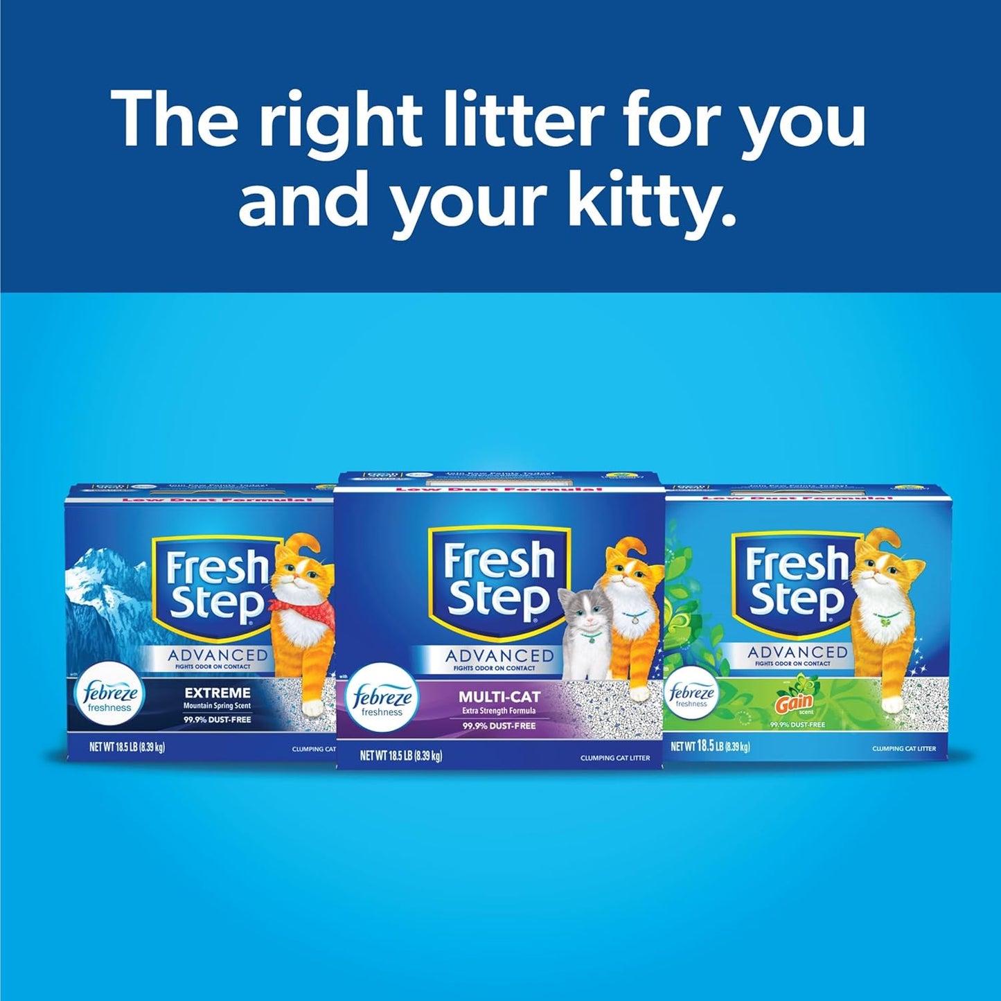 Fresh Step Advanced Multi-Cat Clumping Litter with Febreze Freshness, Fresh Step Clumping Cat Litter Extra Strength Formula with Guaranteed Odor Control