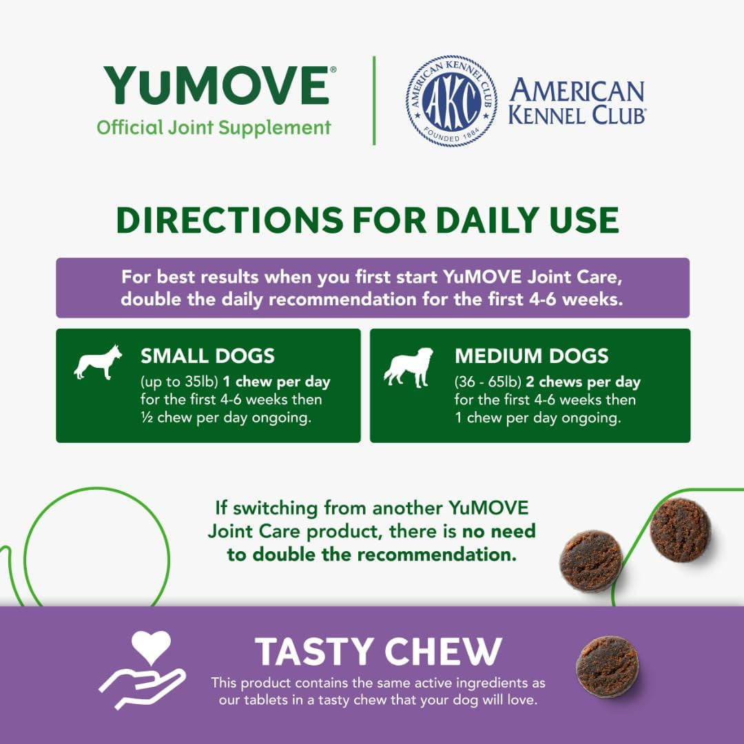 Lintbells Yumove Joint Supplement Dog Chews - Contains Glucosamine, Green Lipped Mussel - Natural Relief from Hip Ache, Stiff Joints - 1 Month’S Supply