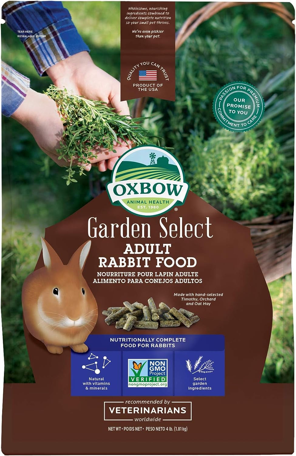 Animal Health Garden Select Adult Rabbit Food, Garden-Inspired Recipe for Adult Rabbits, No Soy or Wheat, Non-Gmo, Made in the USA, 8 Pound Bag