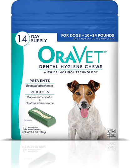 ORAVET Dental Chews for Dogs, Oral Care and Hygiene Chews (Small Dogs, 10-24 Lbs.) Blue Pouch