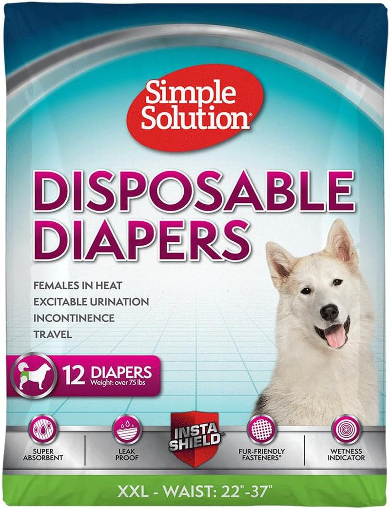 Simple Solution Disposable Dog Diapers for Female Dogs, True Fit, Absorbent, Leak Proof with Wetness Indicator, XL Puppy & Doggie Period Pad and Pee Diaper, for Large Pets