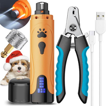 Dog Nail Grinder, Dog Nail Trimmers and Clippers Kit, Super Quiet Electric Pet Nail Grinder, Rechargeable, for Small Large Dogs & Cats Toenail & Claw Grooming,3 Speeds, 2 Grinding Wheels (A-Dark Blue)