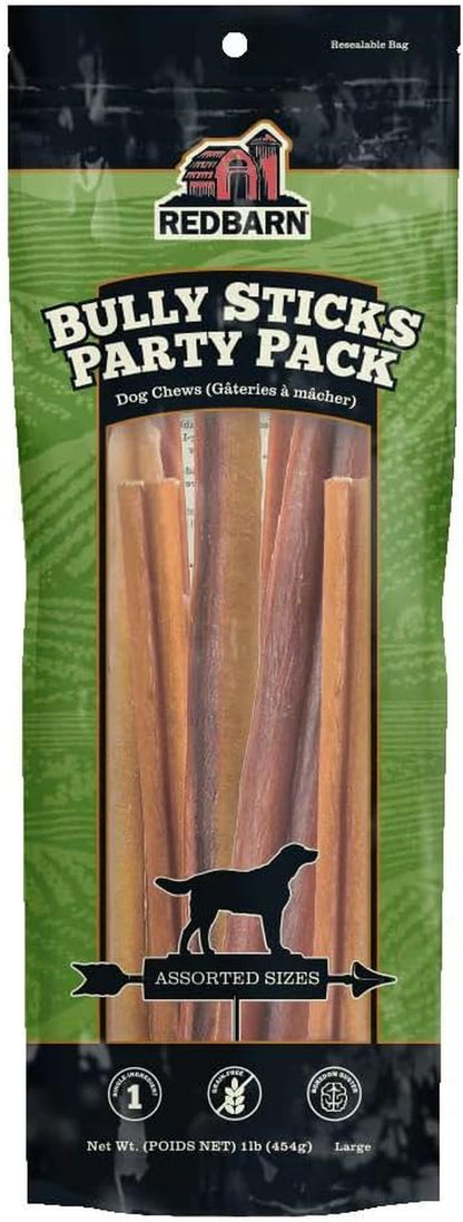 Redbarn All Natural Bully Sticks for Small & Large Dogs - Healthy Long Lasting Chews Variety Party Pack - 100% Beef Single Ingredient Low Odor Rawhide Free Dental Treats