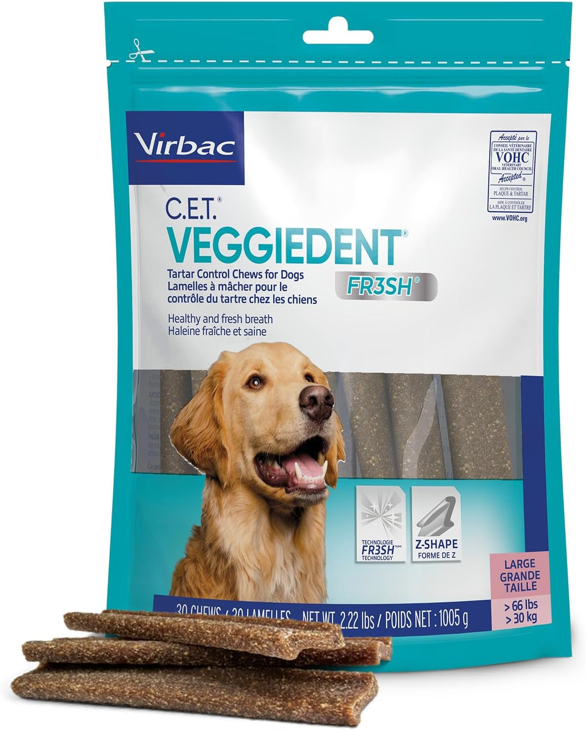 Virbac CET VEGGIEDENT FR3SH Tartar Control Chews for Dogs