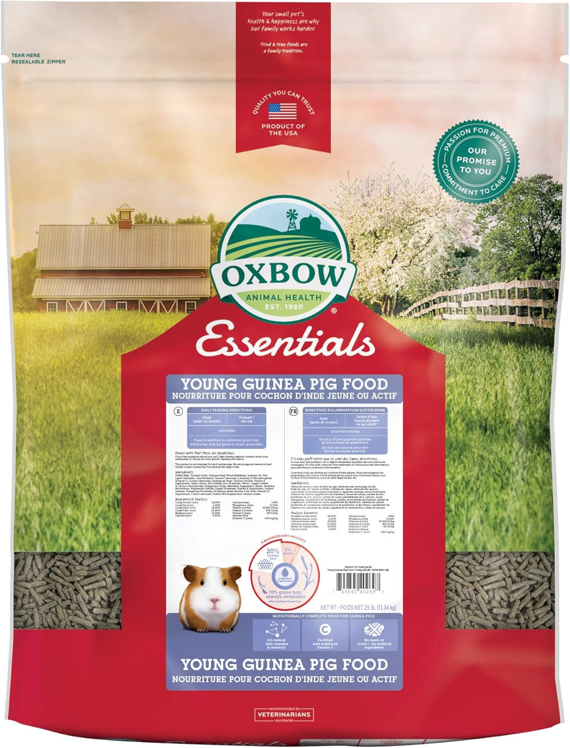 Oxbow Essentials Adult Guinea Pig Food - All Natural Adult Guinea Pig Pellets - No Seeds, Fruits, or Artificial Ingredients - Made in the USA - Veterinarian Recommended