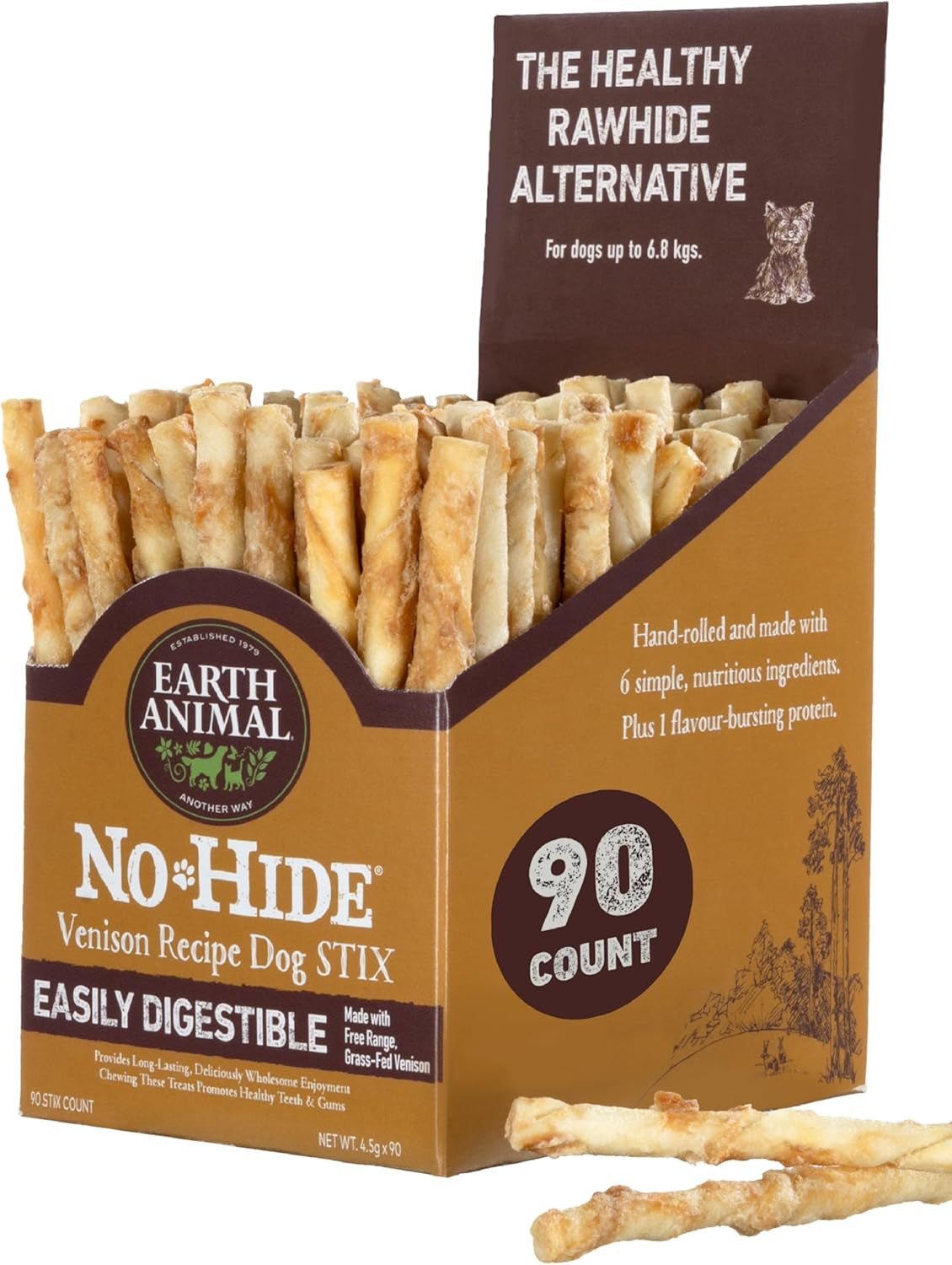 Earth Animal No Hide Stix Flavored Natural Rawhide Free Dog Chews Long Lasting Dog Chew Sticks, Dog Treats for Small Dogs and Cats, Great Dog Chews for Aggressive Chewers