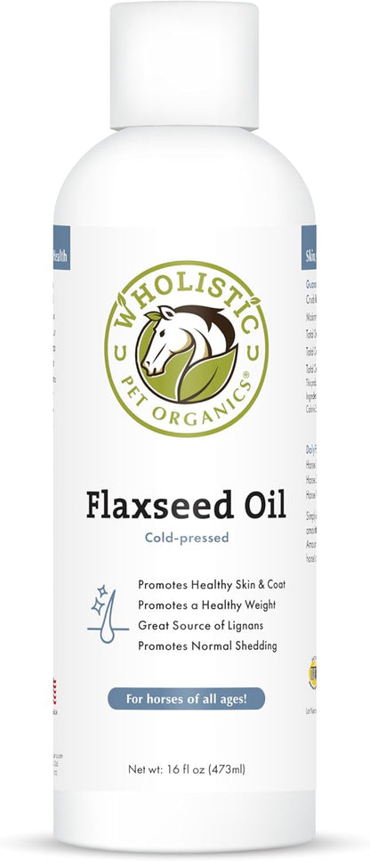 Wholistic Pet Organics Flaxseed Oil: Organic Flaxseed Oil for Horses -Flax Oil Horse Supplement with Antioxidant Rich Rosemary and Omega 3, 6 Fatty Acids for Cardio, Immune, Skin and Coat Health