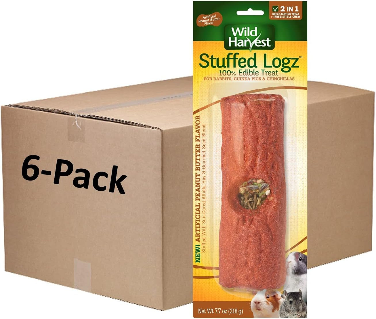 Stuffed Logz 1 Count, Edible Treat for Rabbits, Guinea Pigs and Chinchillas, Artificial Peanut Butter Flavor