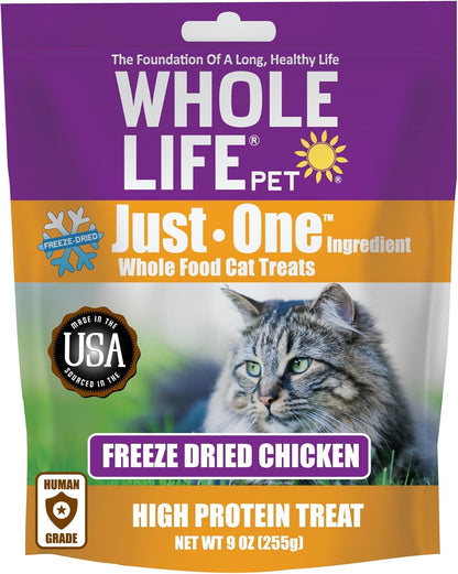 Whole Life Pet Just One Chicken Freeze Dried Cat Treats - Human Grade Cat Food Toppers, High Protein Cat Snacks, Cat Toppers for Food, USA Made Natural Cat Treats