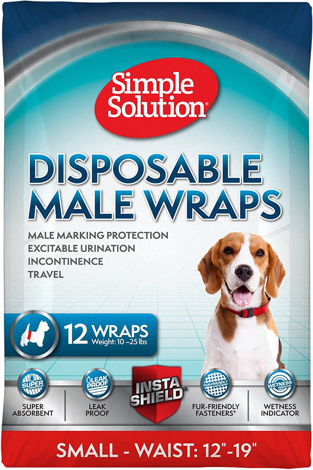 Simple Solution Disposable Dog Diapers Wraps for Male Dogs, True Fit, Absorbent, Leak Proof with Wetness Indicator, Puppy and Doggie Diaper for Peeing