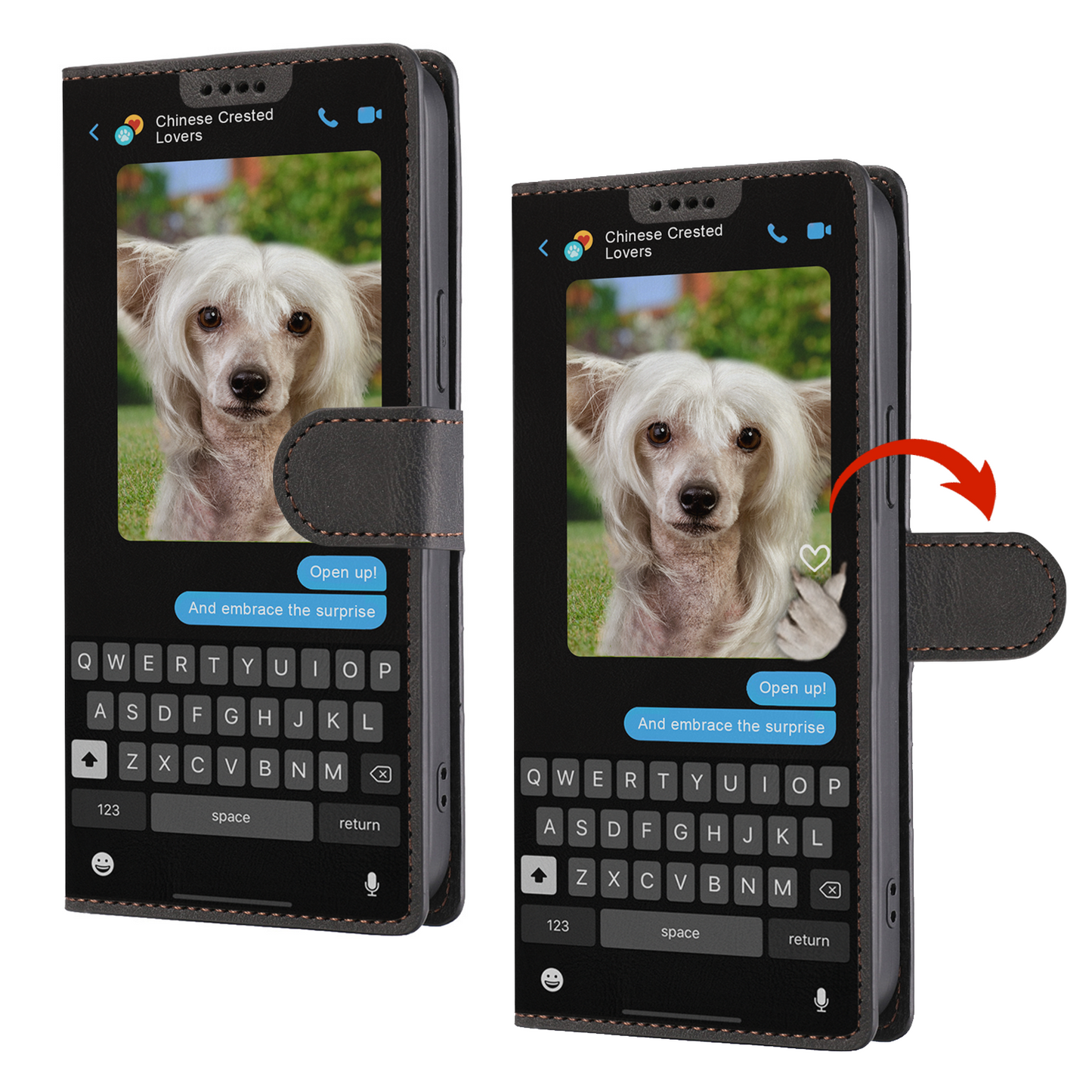 Versteckte Botschaft des Chinesischen Schopfhundes - Verspielte Brieftaschen-Telefonhülle V1