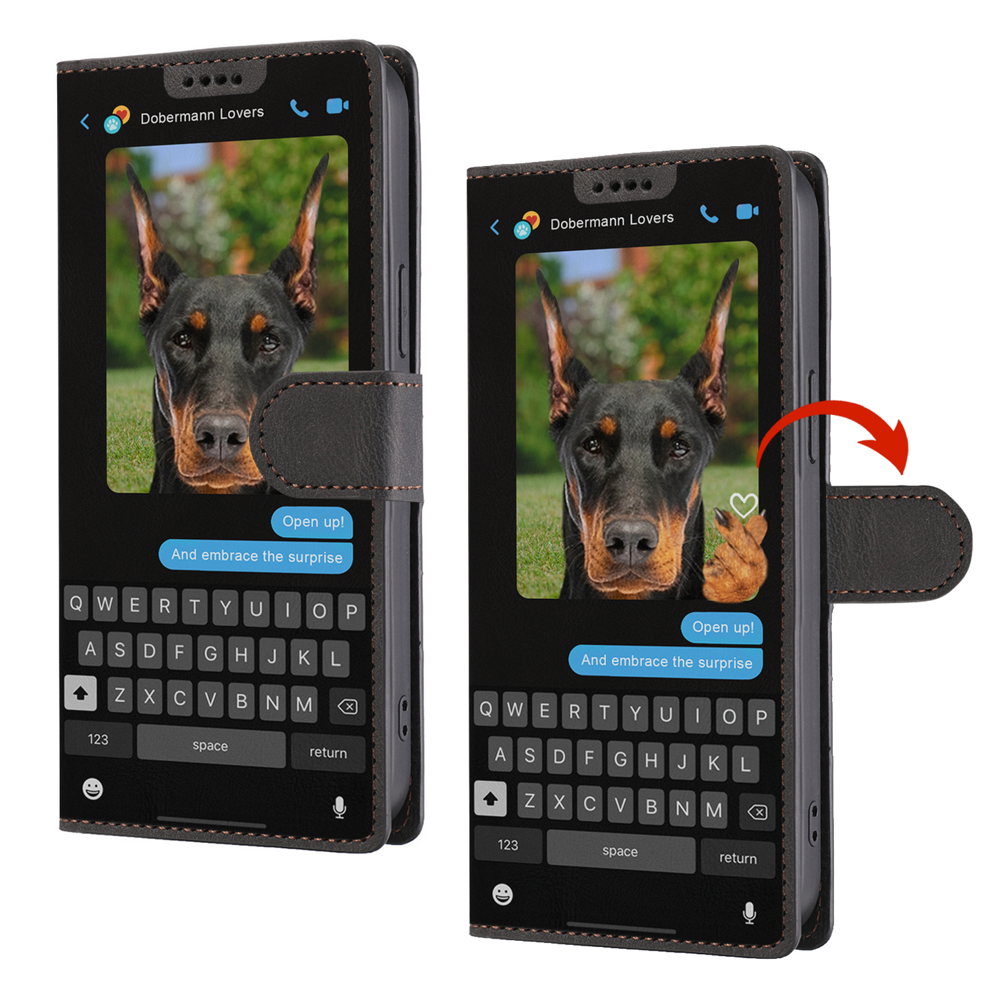 Message caché de Doberman Pinscher - Étui de téléphone portefeuille ludique V1