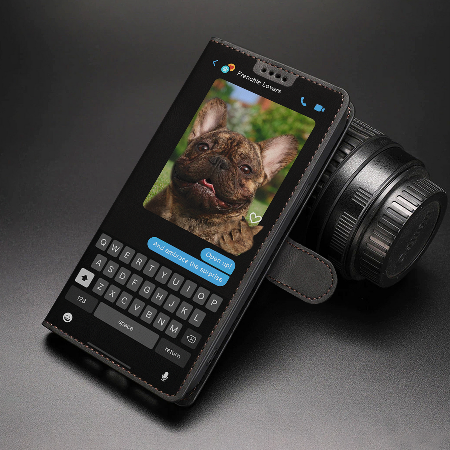 Versteckte Botschaft der französischen Bulldogge - Verspielte Brieftaschen-Telefonhülle V2