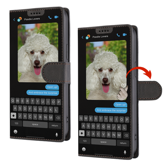 Message caché de caniche - Étui de téléphone portefeuille ludique V2