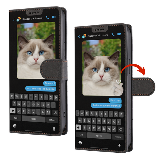 Message caché du chat Ragdoll - Étui de téléphone portefeuille ludique V1