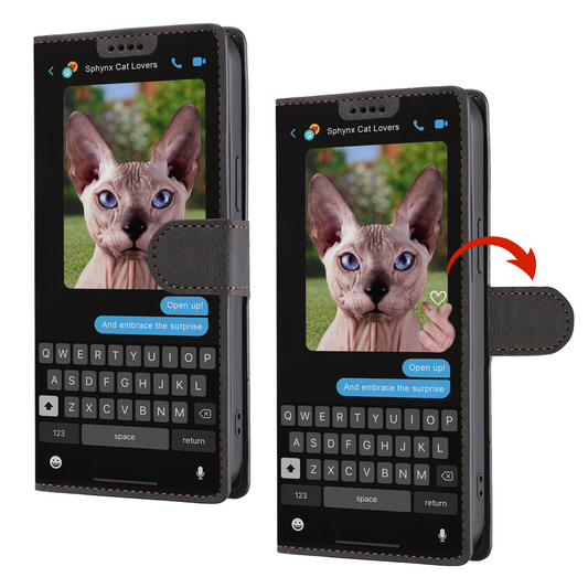 Message caché du chat Sphynx - Étui portefeuille ludique pour téléphone V1