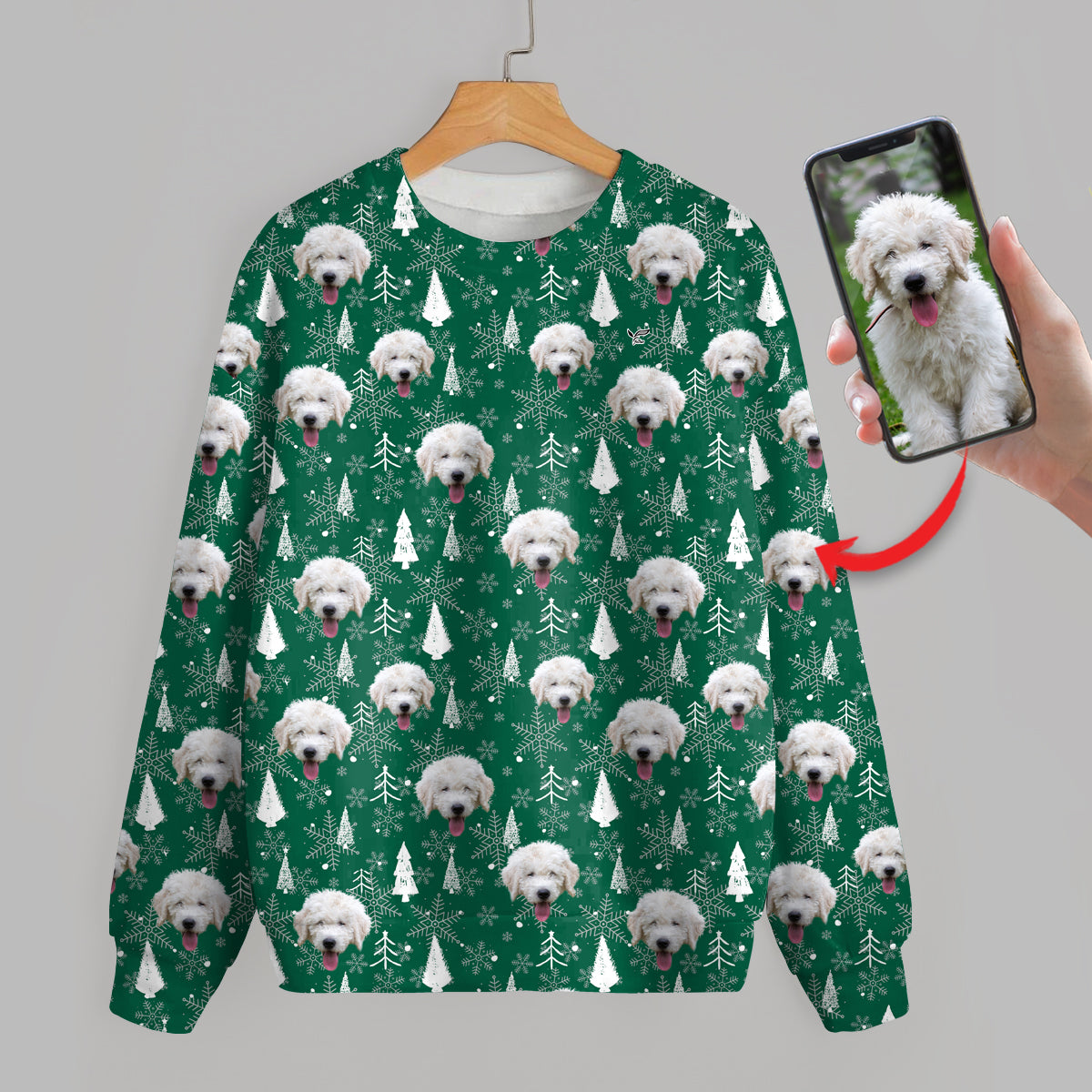 Grüner Winter - Personalisiertes Sweatshirt mit dem Foto Ihres Haustieres V1
