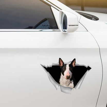Nous aimons rouler dans les voitures - Bull Terrier Autocollant de voiture/porte/réfrigérateur/ordinateur portable V2