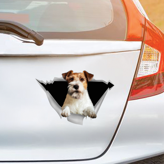 Nous aimons rouler dans les voitures - Jack Russell Terrier Autocollant de voiture/porte/réfrigérateur/ordinateur portable V2