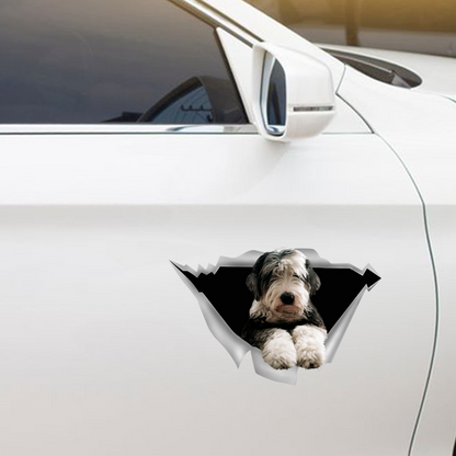 Nous aimons monter dans les voitures - Autocollant de voiture/porte/réfrigérateur/ordinateur portable vieux chien de berger anglais V1