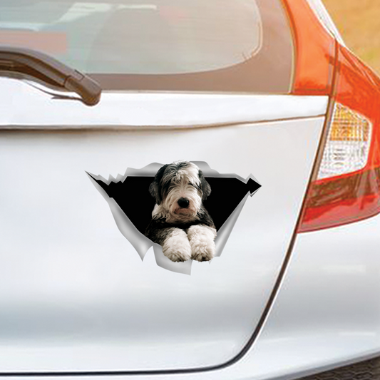 Nous aimons monter dans les voitures - Autocollant de voiture/porte/réfrigérateur/ordinateur portable vieux chien de berger anglais V1