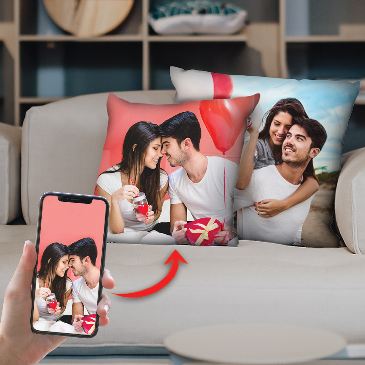 Happy Together - Taies d'oreiller personnalisées (lot de 2) avec les photos de votre famille