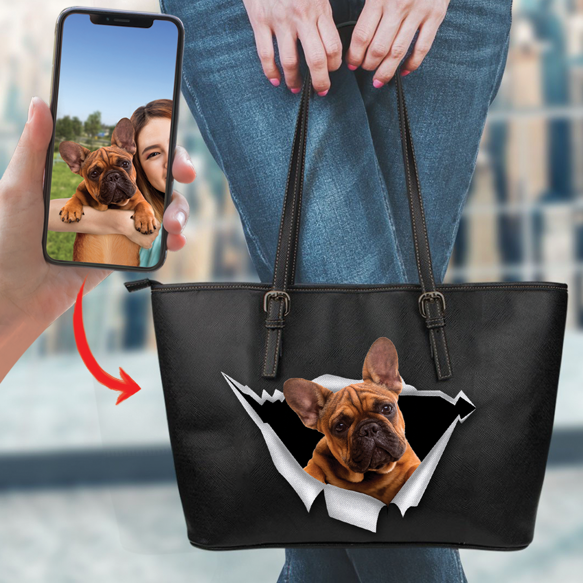 Sortez ensemble - Sac fourre-tout personnalisé avec la photo de votre animal V2-B