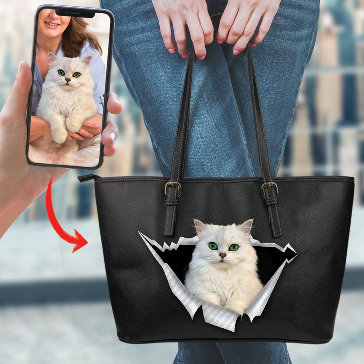 Go Out Together - Personalized Tote Bag With Your Pet's Photo V2-K