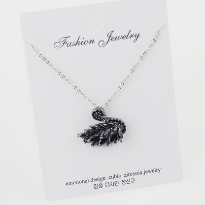 Ensemble de bijoux de luxe en forme de cygne noir en argent sterling 925 pour dames - Plaqué platine 001