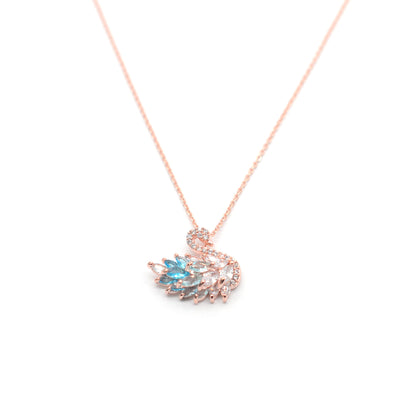 Ensemble de bijoux de luxe bleu cygne en argent sterling 925 pour dames - Plaqué or rose 001