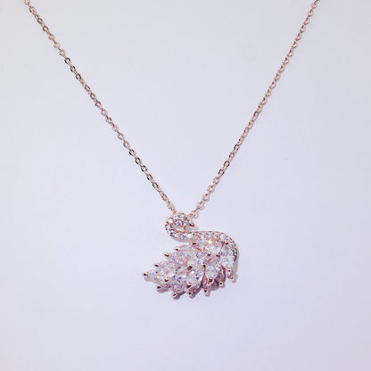 Ensemble de bijoux de luxe en forme de cygne blanc en argent sterling 925 pour dames - Plaqué or rose 001