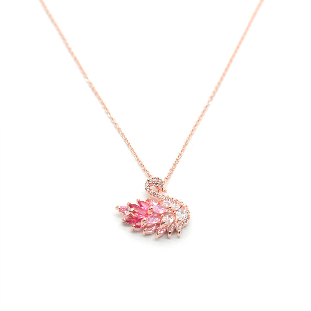 Collier de luxe en forme de cygne en argent sterling 925 pour femme - Plaqué or rose