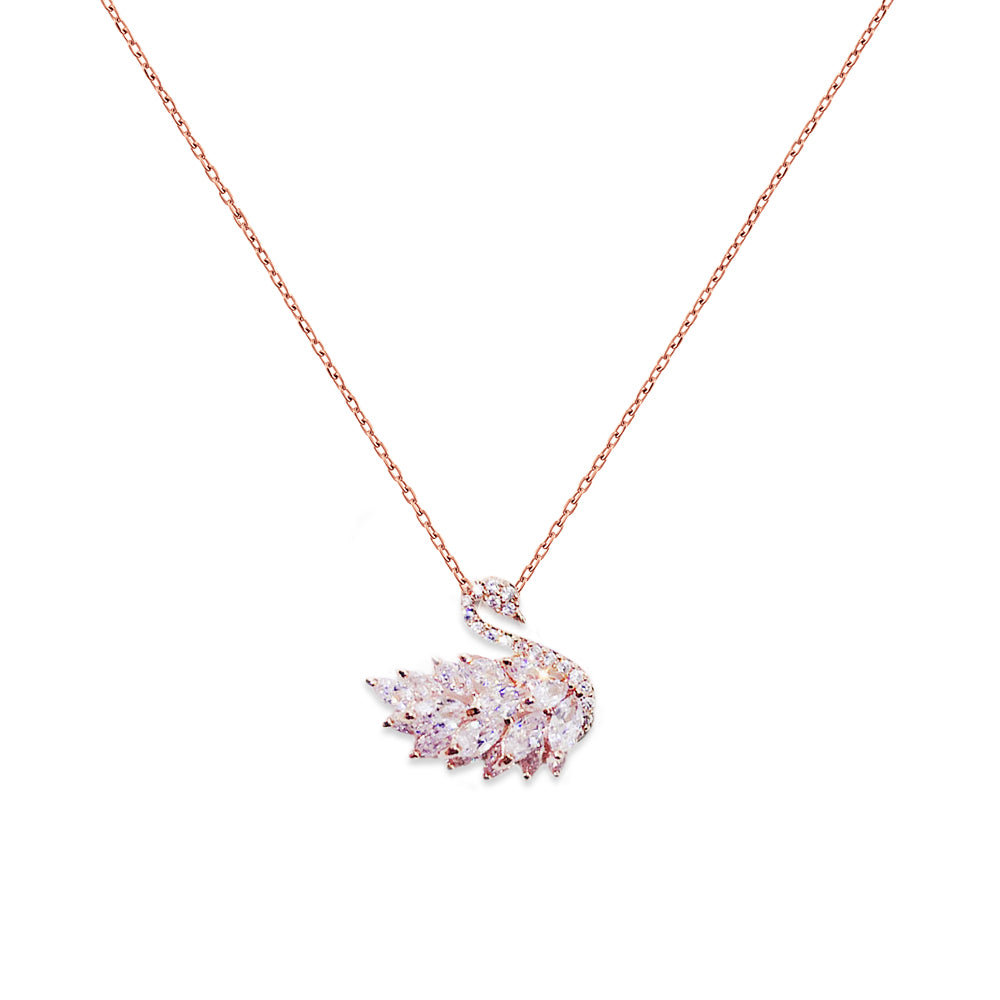 925 Sterling Silver Luxury Swan Necklace For Ladies - Rose Gold Plated