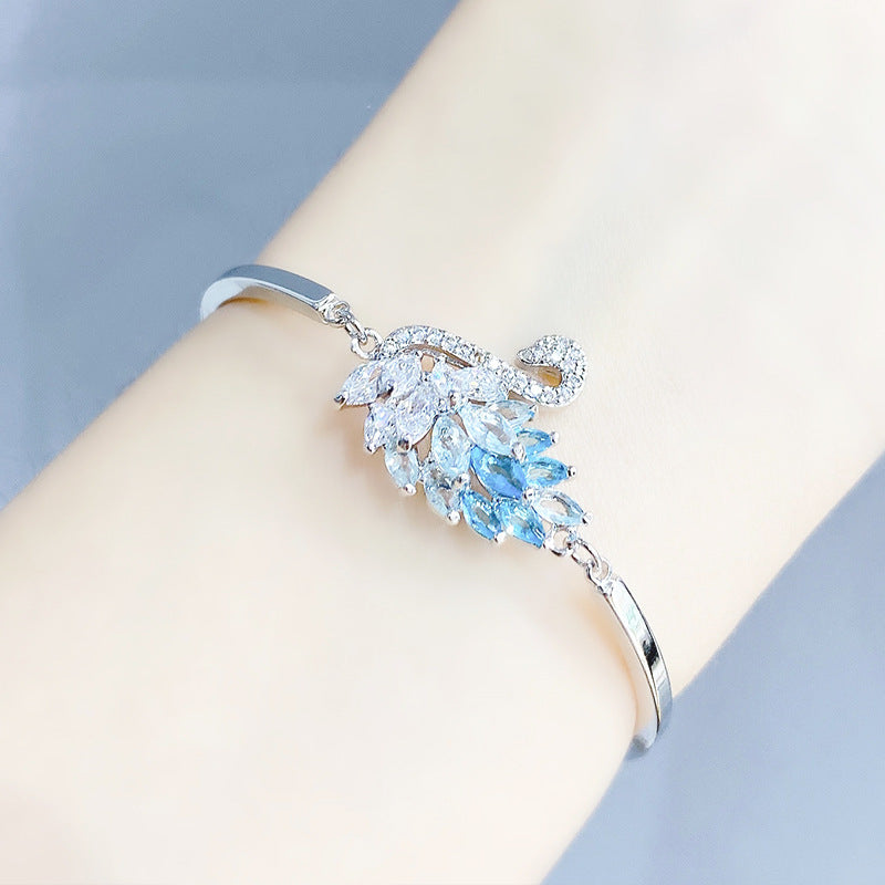 Ensemble de bijoux de luxe bleu cygne en argent sterling 925 pour dames - Plaqué platine 002